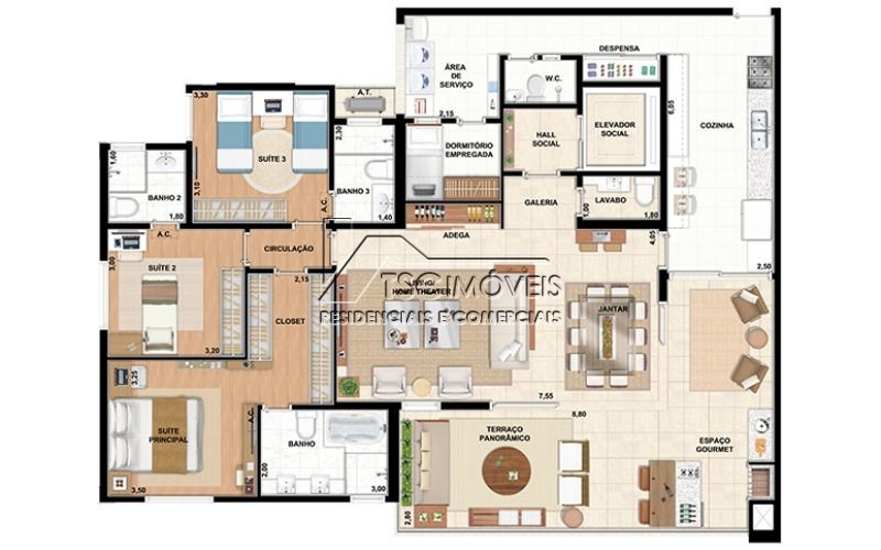 PLANTA 178m² OPÇÃO COM DORMITORIO DE EMPREGADA E A